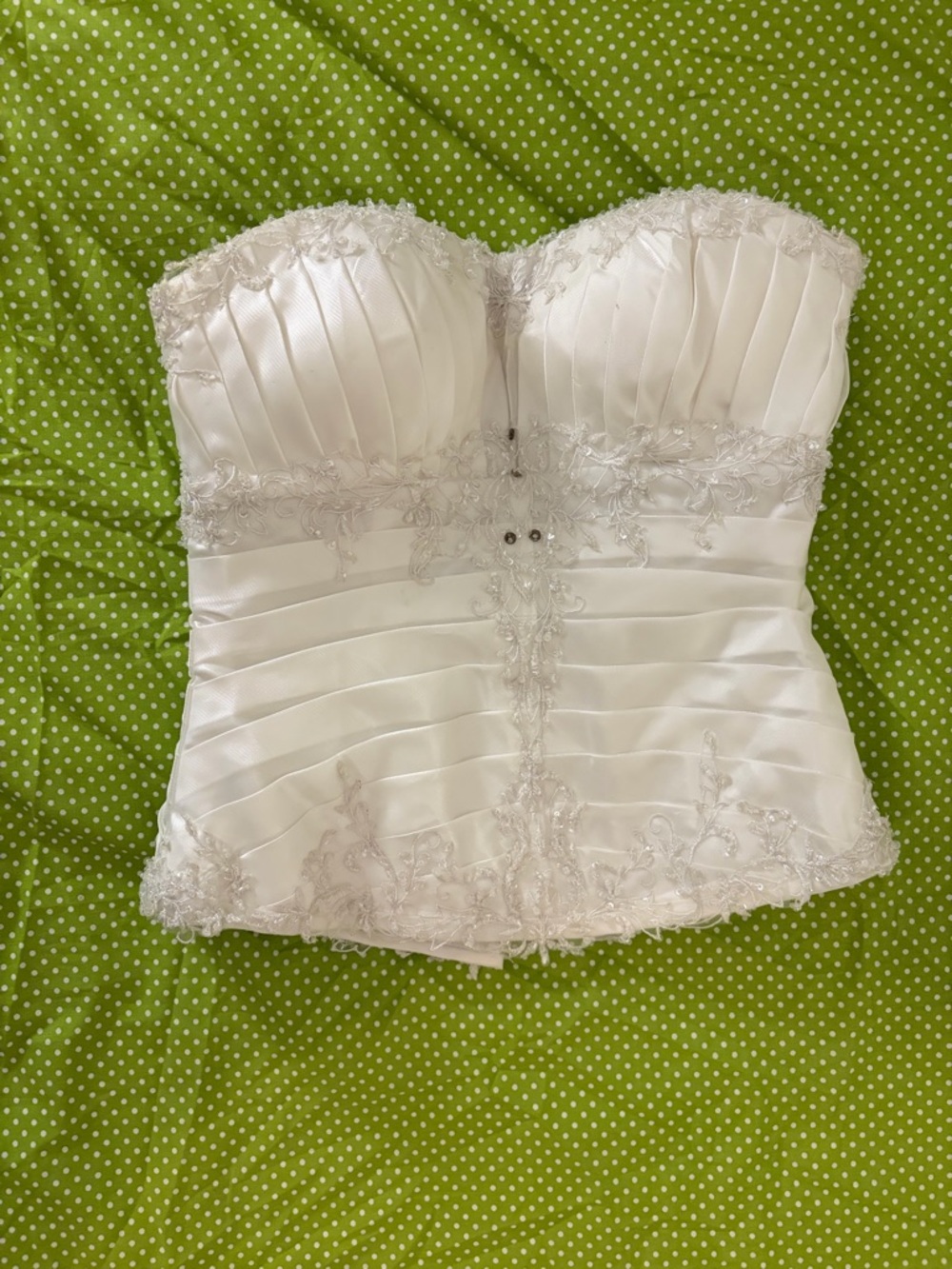 Mary's Bridal White Strapless Satin Bustier with Lace Trim